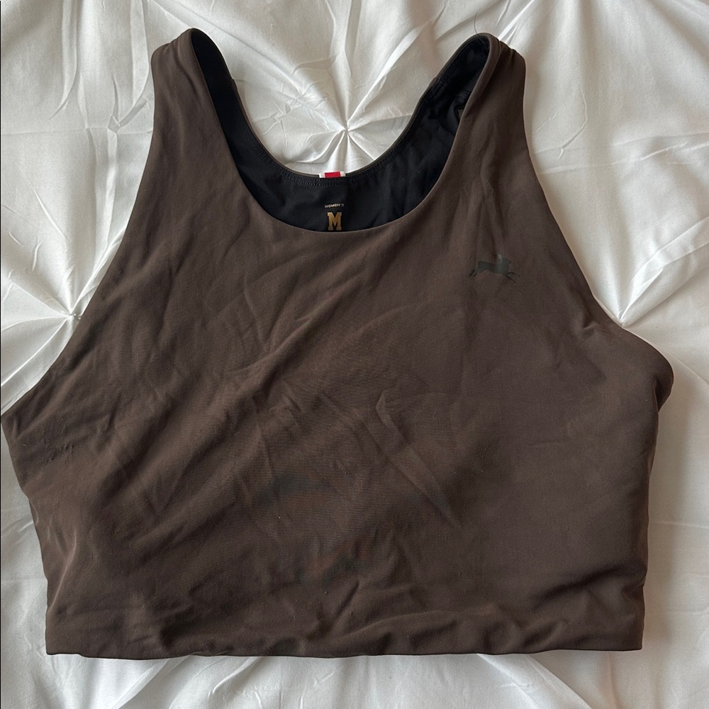 Tracksmith Black and Brown Sports Bra